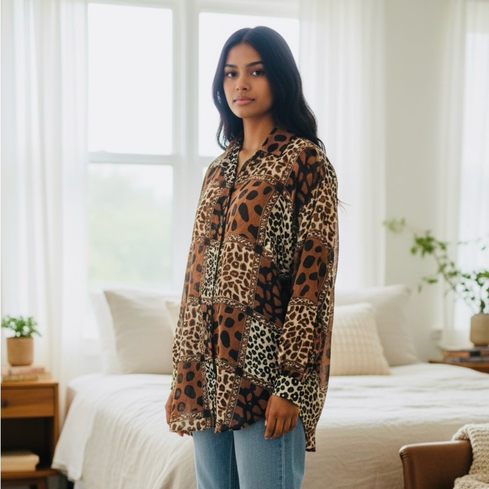 Positive Australia Sheer Animal Print Tunic One Size Fits Most